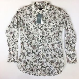 Ralph Lauren Shirt Floral Button Semi Sheer XS Wmn